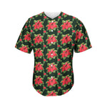 Watercolor Christmas Poinsettia Print Men's Baseball Jersey