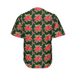 Watercolor Christmas Poinsettia Print Men's Baseball Jersey