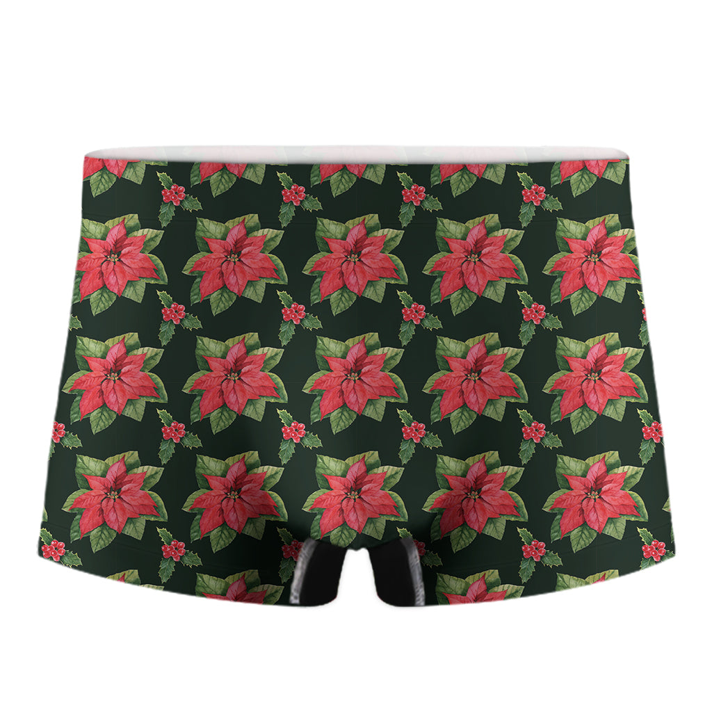 Watercolor Christmas Poinsettia Print Men's Boxer Briefs