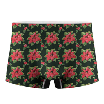Watercolor Christmas Poinsettia Print Men's Boxer Briefs