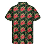 Watercolor Christmas Poinsettia Print Men's Short Sleeve Shirt
