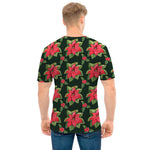 Watercolor Christmas Poinsettia Print Men's T-Shirt