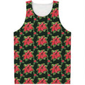 Watercolor Christmas Poinsettia Print Men's Tank Top
