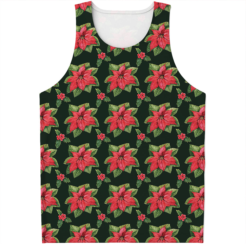 Watercolor Christmas Poinsettia Print Men's Tank Top