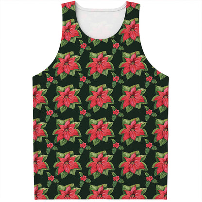 Watercolor Christmas Poinsettia Print Men's Tank Top