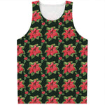 Watercolor Christmas Poinsettia Print Men's Tank Top