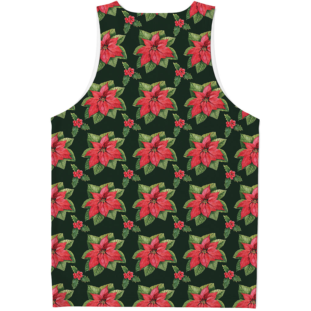 Watercolor Christmas Poinsettia Print Men's Tank Top