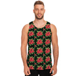 Watercolor Christmas Poinsettia Print Men's Tank Top