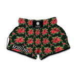 Watercolor Christmas Poinsettia Print Muay Thai Boxing Shorts