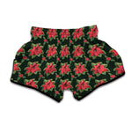 Watercolor Christmas Poinsettia Print Muay Thai Boxing Shorts
