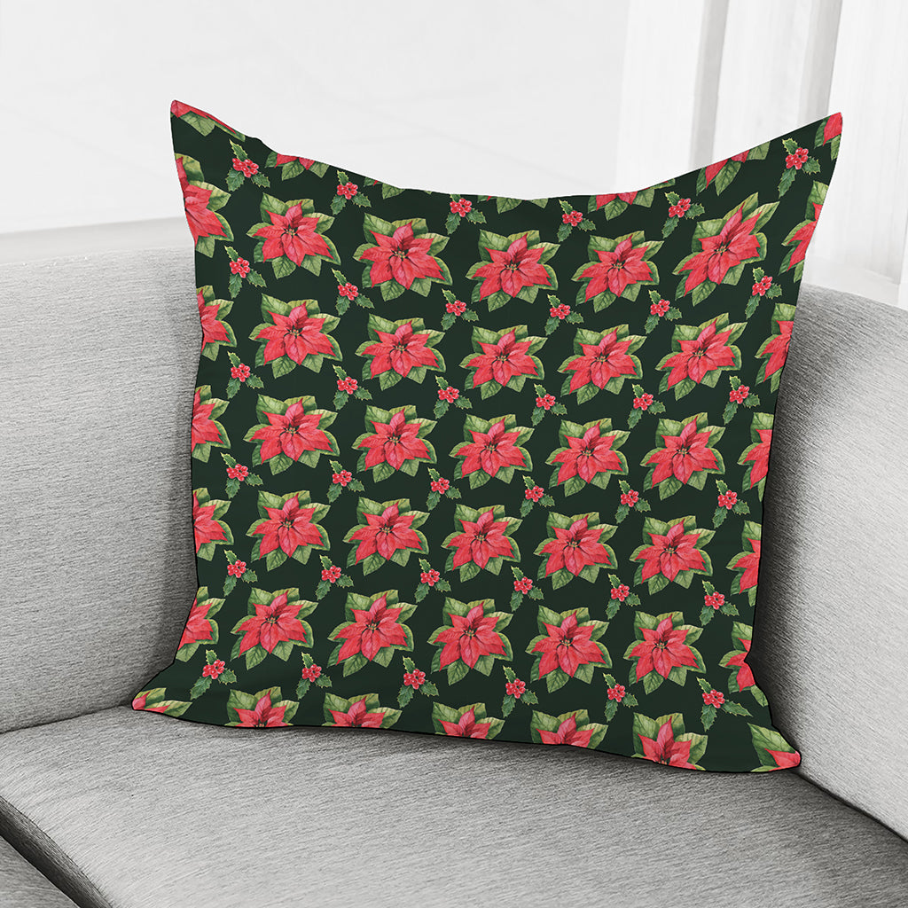 Watercolor Christmas Poinsettia Print Pillow Cover