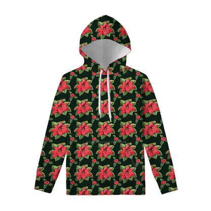 Watercolor Christmas Poinsettia Print Pullover Hoodie