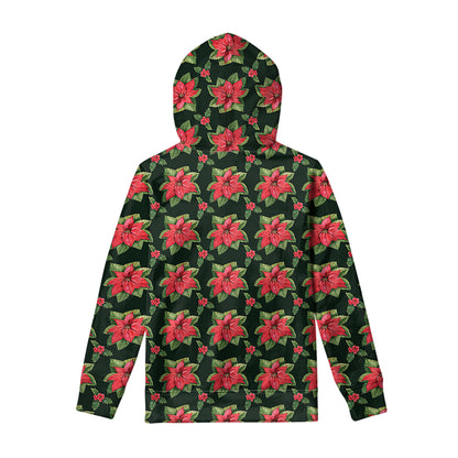 Watercolor Christmas Poinsettia Print Pullover Hoodie