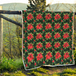 Watercolor Christmas Poinsettia Print Quilt