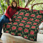 Watercolor Christmas Poinsettia Print Quilt