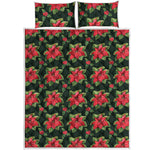 Watercolor Christmas Poinsettia Print Quilt Bed Set