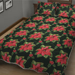 Watercolor Christmas Poinsettia Print Quilt Bed Set
