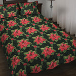 Watercolor Christmas Poinsettia Print Quilt Bed Set