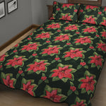 Watercolor Christmas Poinsettia Print Quilt Bed Set