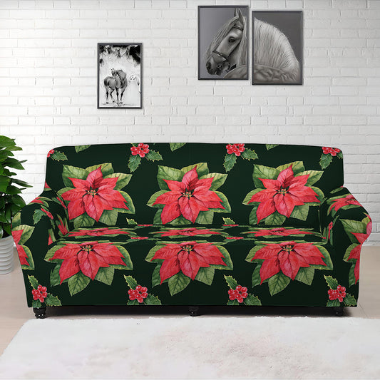 Watercolor Christmas Poinsettia Print Sofa Cover