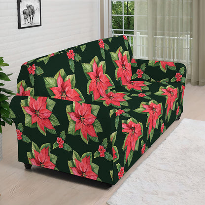 Watercolor Christmas Poinsettia Print Sofa Cover