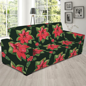 Watercolor Christmas Poinsettia Print Sofa Slipcover