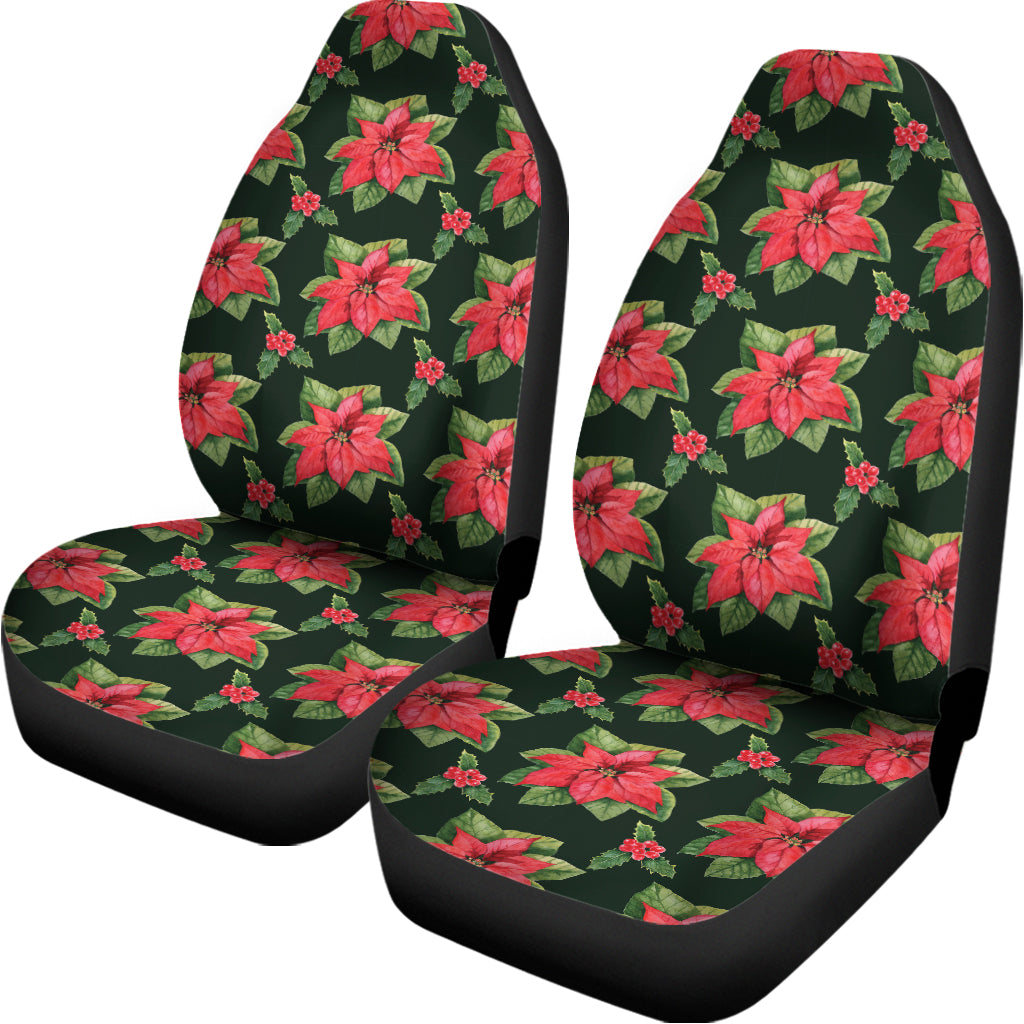 Watercolor Christmas Poinsettia Print Universal Fit Car Seat Covers
