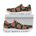 Watercolor Christmas Poinsettia Print White Running Shoes