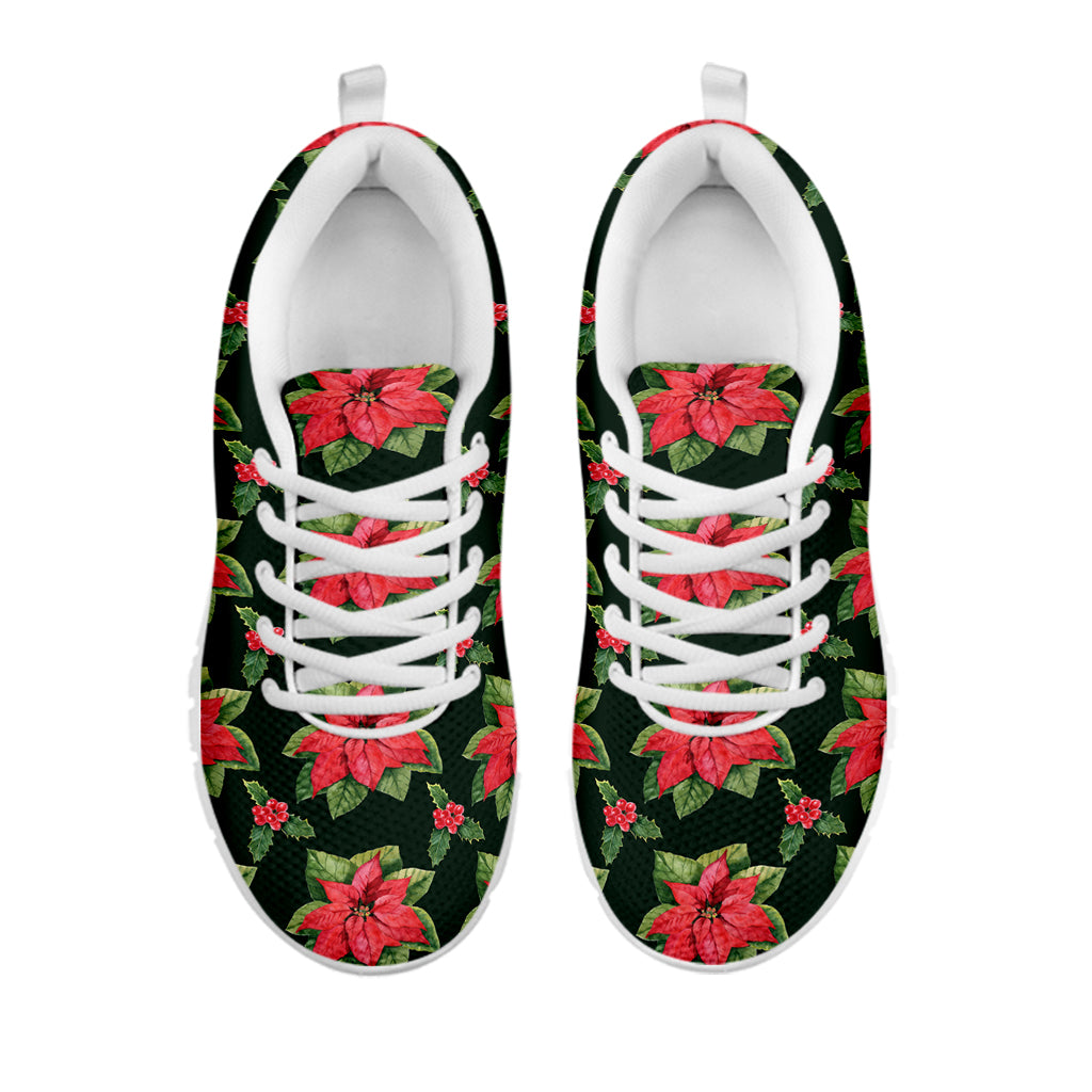 Watercolor Christmas Poinsettia Print White Sneakers
