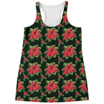 Watercolor Christmas Poinsettia Print Women's Racerback Tank Top