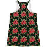 Watercolor Christmas Poinsettia Print Women's Racerback Tank Top