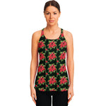 Watercolor Christmas Poinsettia Print Women's Racerback Tank Top