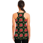 Watercolor Christmas Poinsettia Print Women's Racerback Tank Top