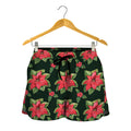 Watercolor Christmas Poinsettia Print Women's Shorts