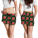 Watercolor Christmas Poinsettia Print Women's Shorts
