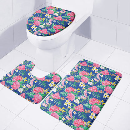 Watercolor Chrysanthemum Pattern Print 3 Piece Bath Mat Set