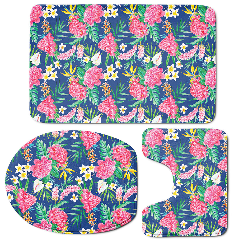 Watercolor Chrysanthemum Pattern Print 3 Piece Bath Mat Set