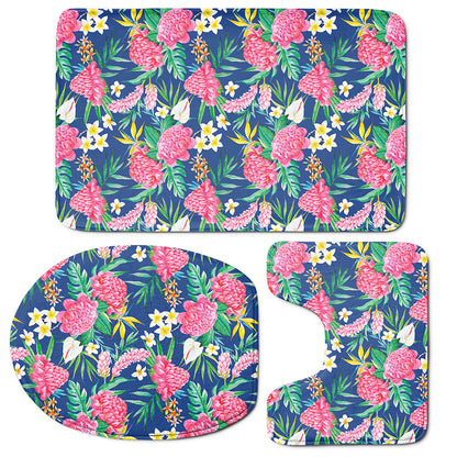 Watercolor Chrysanthemum Pattern Print 3 Piece Bath Mat Set
