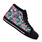 Watercolor Chrysanthemum Pattern Print Black High Top Shoes