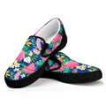Watercolor Chrysanthemum Pattern Print Black Slip On Sneakers