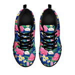 Watercolor Chrysanthemum Pattern Print Black Sneakers