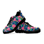 Watercolor Chrysanthemum Pattern Print Black Sneakers