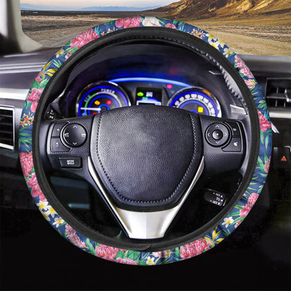 Watercolor Chrysanthemum Pattern Print Car Steering Wheel Cover