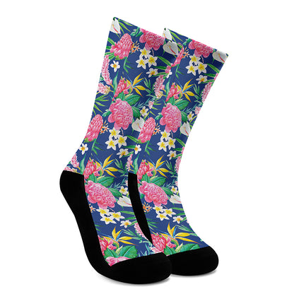 Watercolor Chrysanthemum Pattern Print Crew Socks