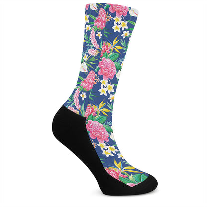 Watercolor Chrysanthemum Pattern Print Crew Socks