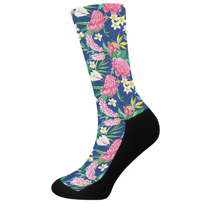 Watercolor Chrysanthemum Pattern Print Crew Socks