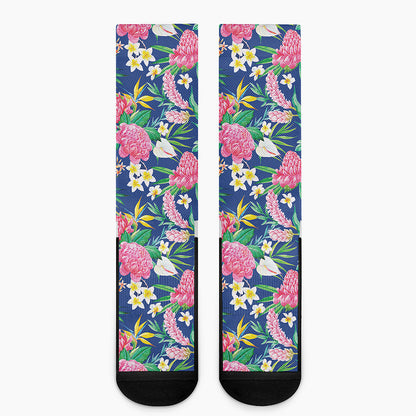 Watercolor Chrysanthemum Pattern Print Crew Socks