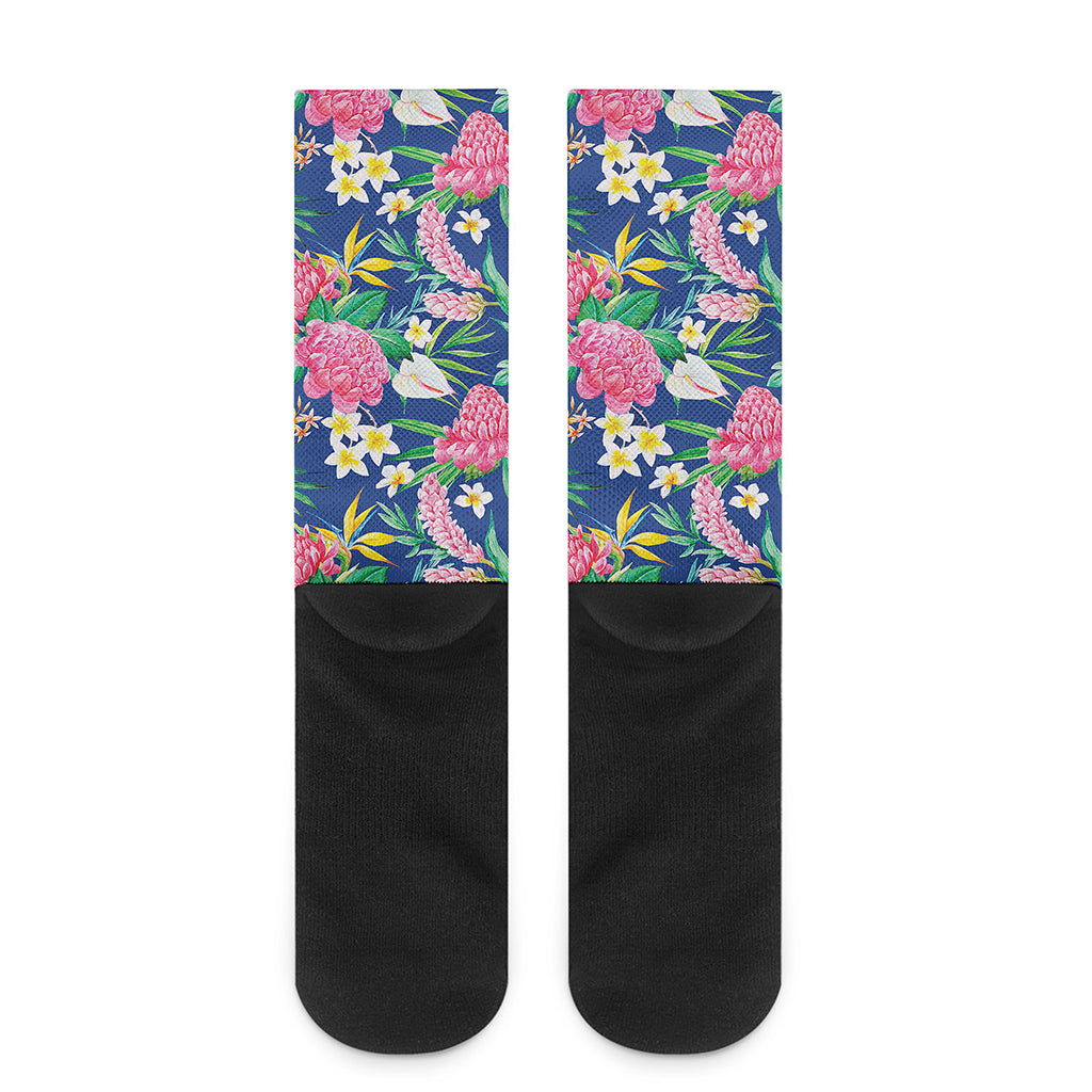 Watercolor Chrysanthemum Pattern Print Crew Socks