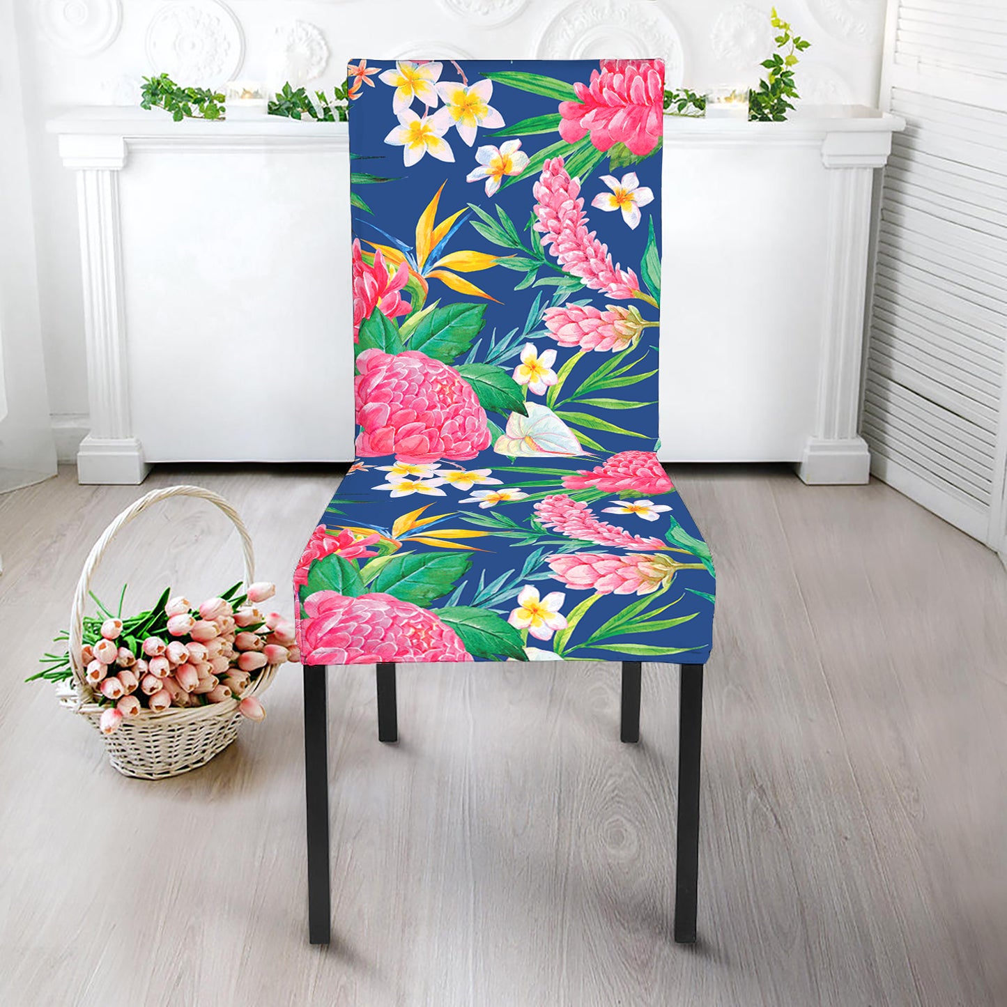 Watercolor Chrysanthemum Pattern Print Dining Chair Slipcover