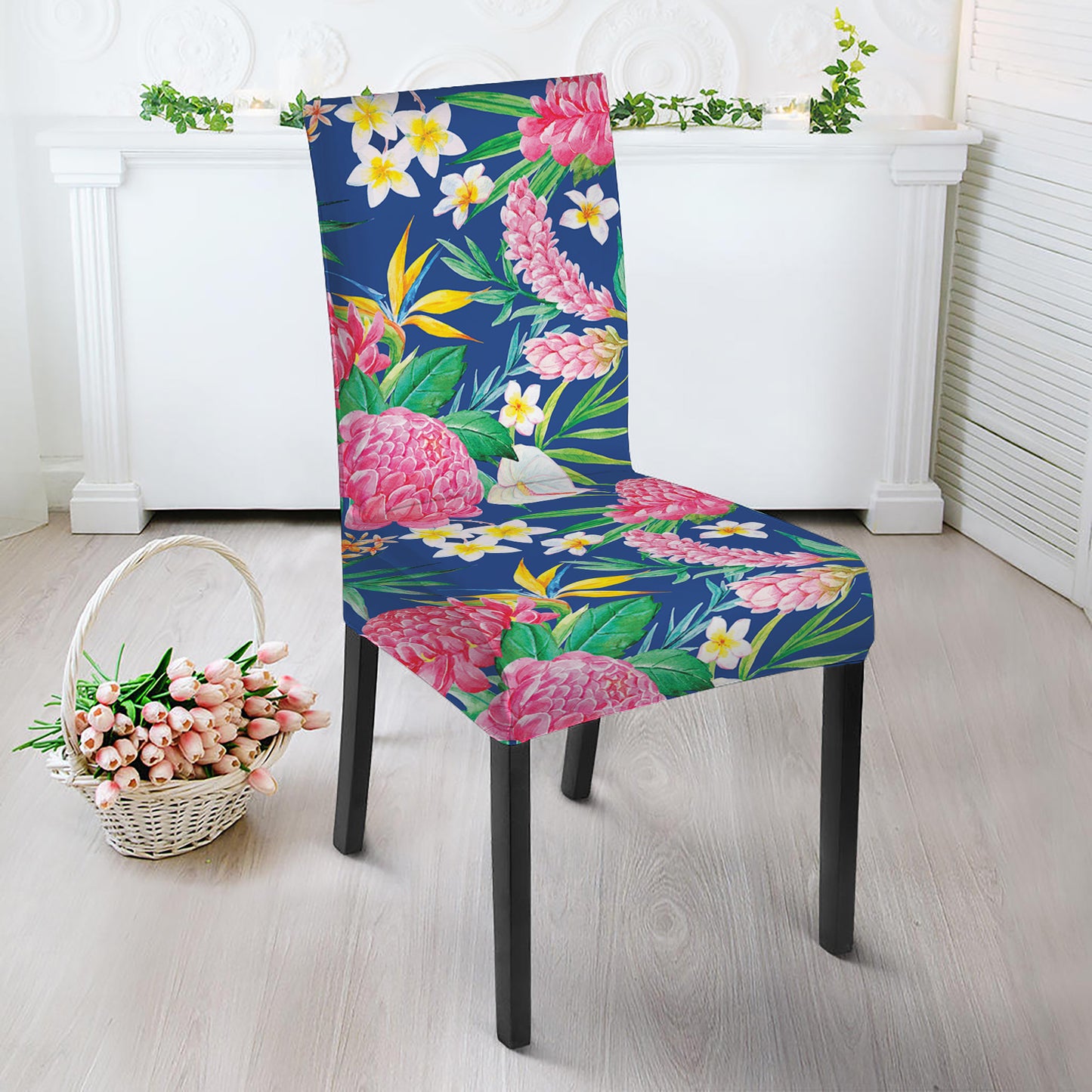 Watercolor Chrysanthemum Pattern Print Dining Chair Slipcover